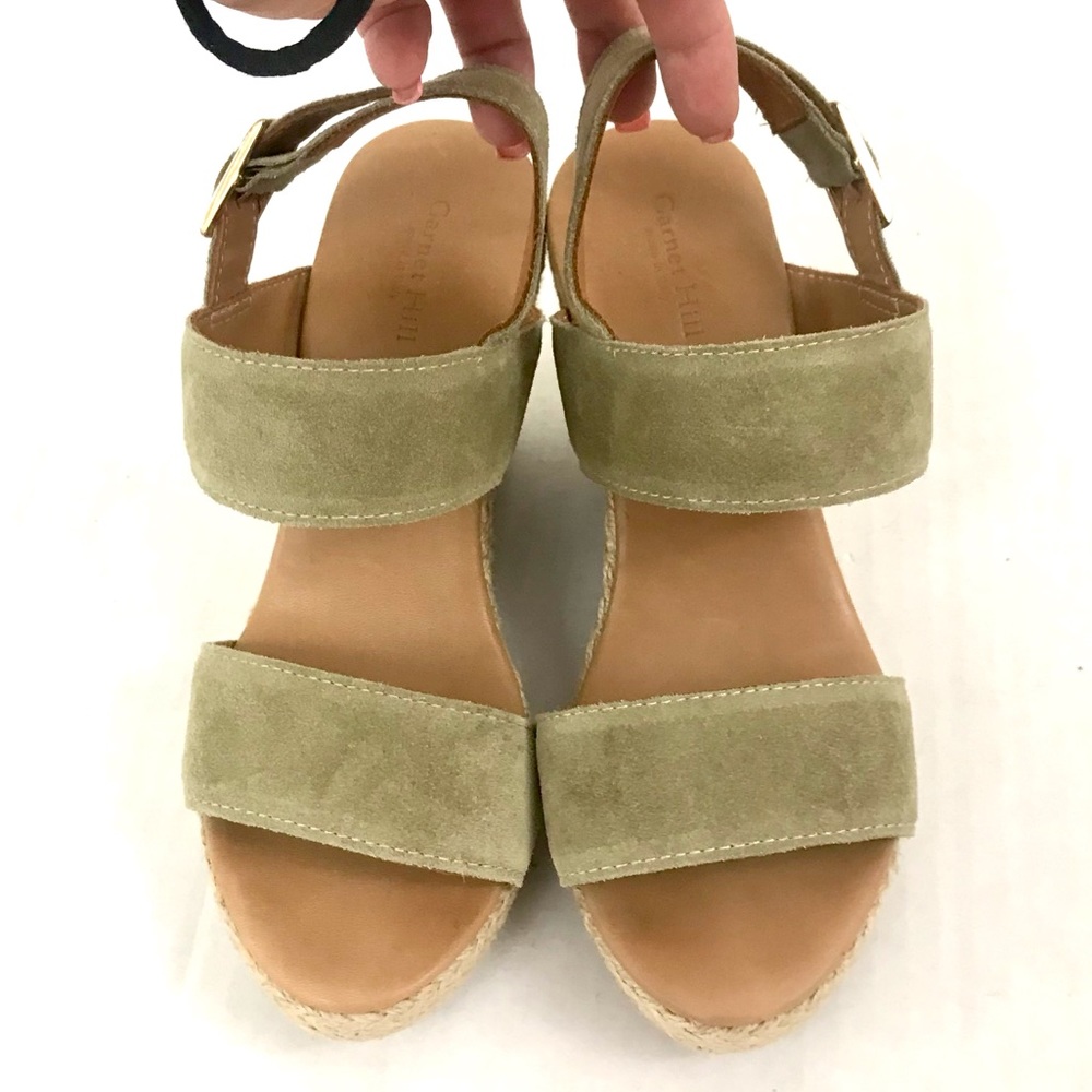 Garnet Hill Sage Green Suede Wedge Sandals - Picture 3 of 7